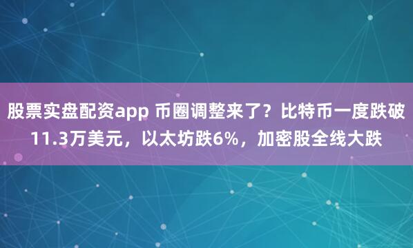 股票实盘配资app 币圈调整来了？比特币一度跌破11.3万美元，以太坊跌6%，加密股全线大跌